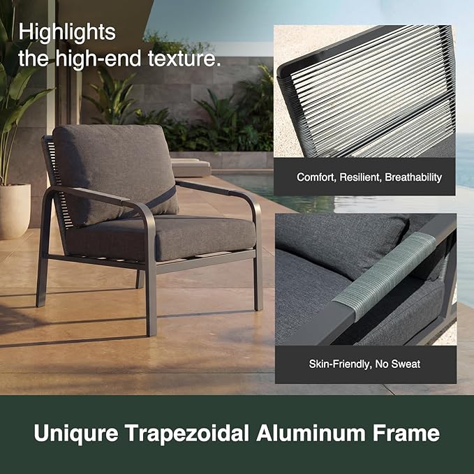 4-Piece Aluminum Outdoor Furniture Set with Coffee Table – 2-Seat Sofa with Cushions, All-Weather Metal Frame, Perfect for Patio, Garden, and Balcony,Beige (Grey, Corner Sofa Set)