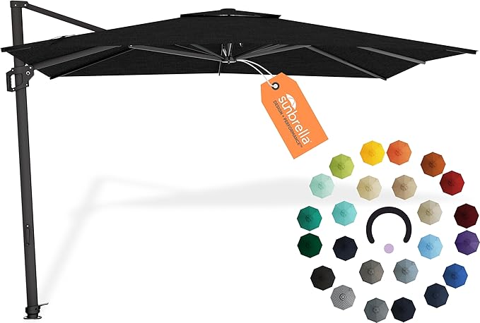 Midtown Umbrellas 9 x 9 Ft Outdoor Cantilever Patio Umbrella w/Sunbrella Spectrum Carbon Fabric - 360° Offset Patio Umbrella, Deck Patio Umbrella, Backyard Umbrella & Garden Umbrella - Black Frame