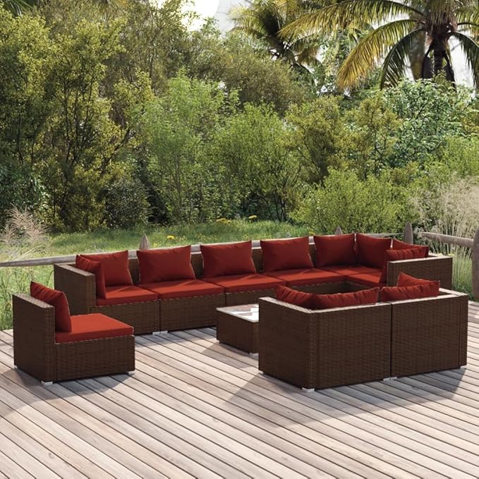 Patio Lounge Set with Cushions,Conversation Patio Furniture Porch Furniture Sets Garden Furniture Suitable for Patio, Deck, Front Porch, Poolside or Balcony Poly Rattan Brown