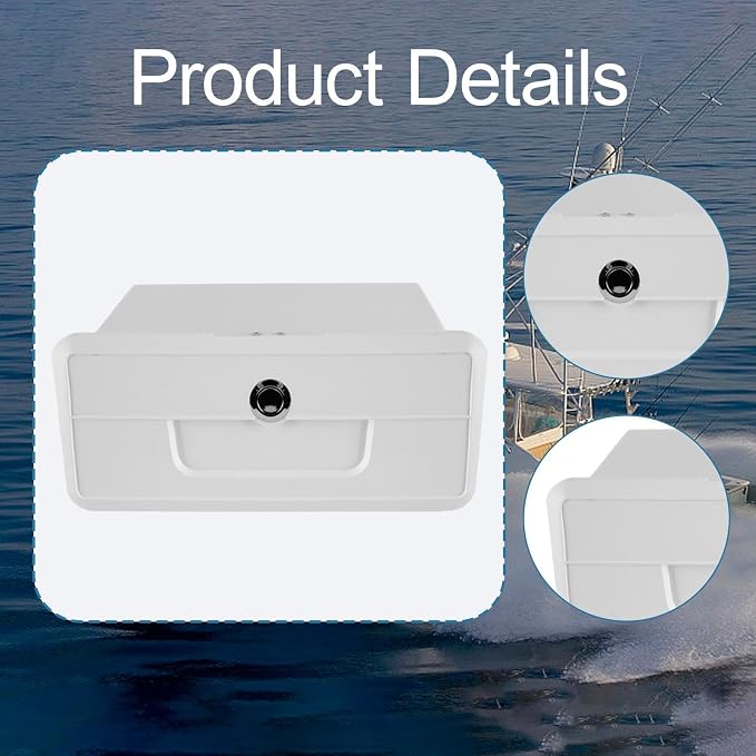 Boat Deck Storage Box Lockable Marine Organizer Embedded Button Lock Lightweight PP Material Suitable for Yacht Boat Fishing Tool Storage, White