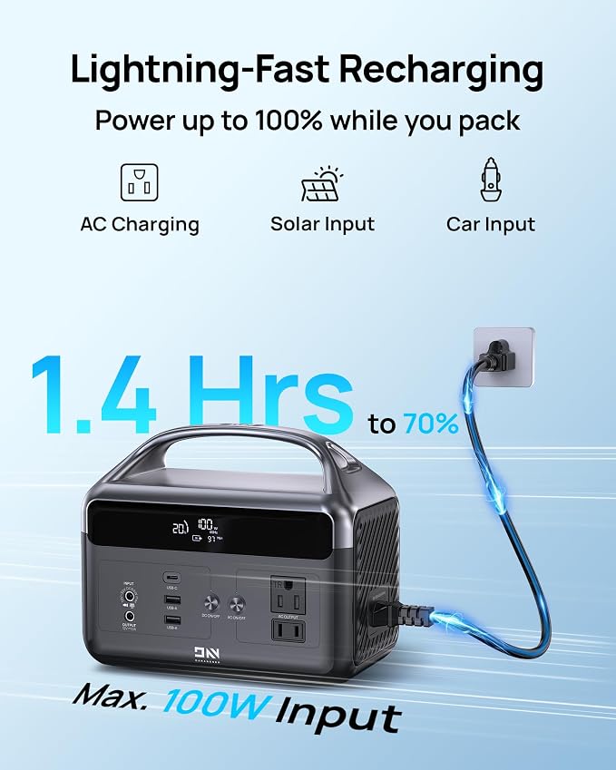 DaranEner Portable Power Station, 192Wh LiFePO4 Battery Backup Solar Generator with w/2 300W (Peak 600W) AC Outlets, USB-C PD 60W Fast Charge, Power Bank for Camping, Outdoor, Home,Emergency