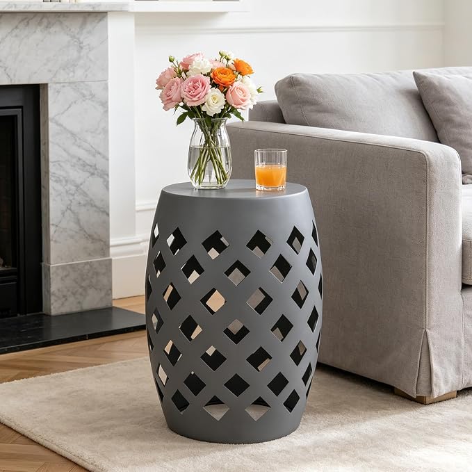 MUMTOP Outdoor Lace Cut Iron Side Table, Patio Garden Stool Coffee End Table Nightstand for Small Spaces, Living Room, Front Porch, Poolside