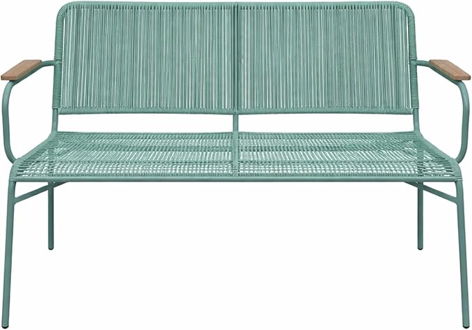 Alpine Corporation VTFAM170A 4-Piece Outdoor Rope Woven Patio Conversation Set – Sofa Bench, 2 Armchairs & Coffee Table – Modern Metal Frame with Wood Armrests – Indoor/Outdoor Seating Set