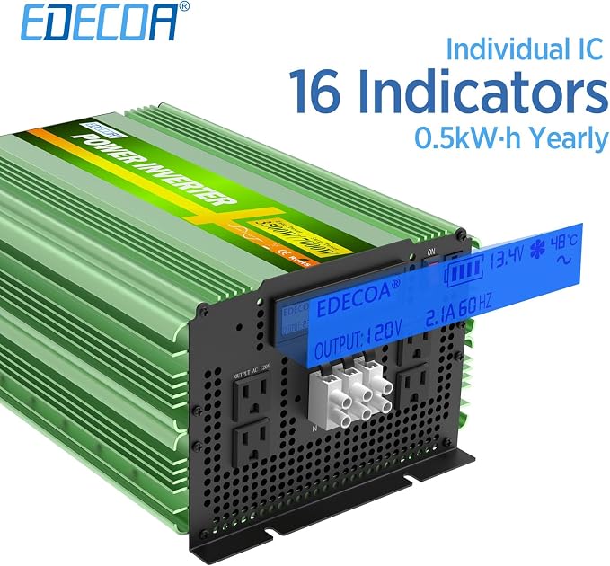 EDECOA 3500W Pure Sine Wave Inverter DC 12V to 120V 110V AC Power Converter for Car RV Motorhome with LCD Remote and AC Terminal Block (3500W/12V V3.1 (ET-RC Remote))