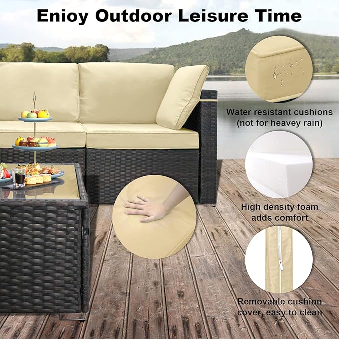 7 Pieces Outdoor Patio Furniture Sets,Rattan Conversation Sectional Set,Manual Weaving Wicker Patio Sofa with Tea Table