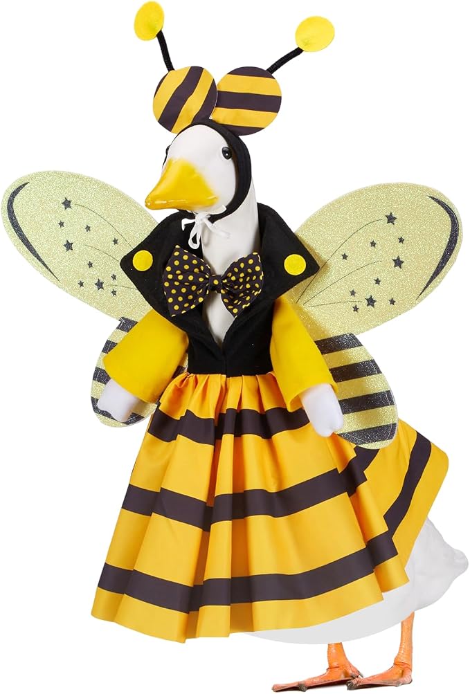 Summer Porch Goose Outfits for 23 Inch Lawn Statue | Funny Bee Costume for Plastic/Cement Statue, Seasonal Sculpture Clothes for Halloween Party Decoration