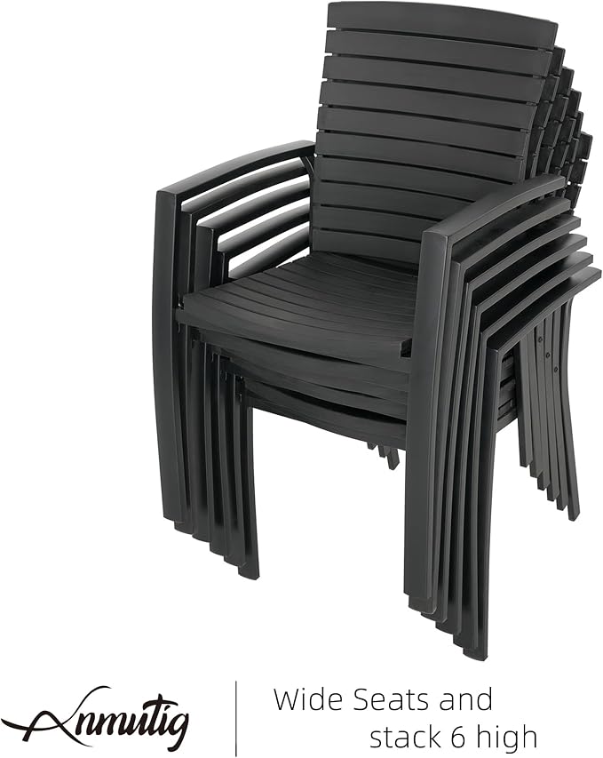 Outdoor 41" Round Table and Aluminum Stackable Chairs Small Dining Set 5 | Aluminum Frame Chairs, Resin Chair Seat, Resin Chair Back, 4 Piece Stackable Chairs, 1 Piece Black Metal Table, 4 Person Set