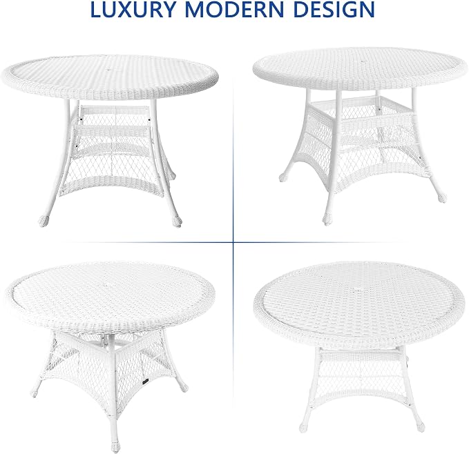 Jeco 5 Piece Resin Wicker Outdoor Patio Dining Set in White with Orange Cushion