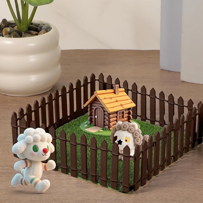 Bewudy 35 Inches Mini Fairy Garden Fence, Small Wood Decorative Picket Fence, Brown Picket Fence Miniature Ornaments for Dollhouse Plant Pot Fairy Garden Accessories Outdoor