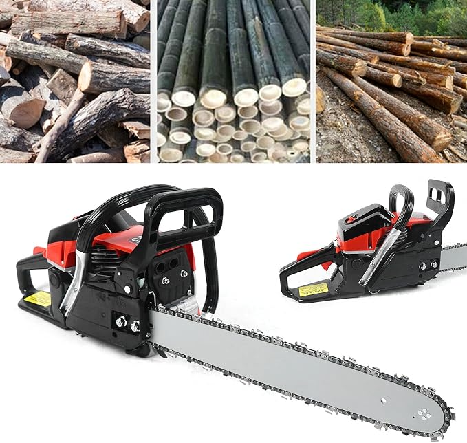 68cc 2-Cycle Gas Chainsaw 18Inch Gasoline Powered Chainsaw Handheld Anti-vibration System Gasoline Chain Saw Kits for Cutting Wood Outdoor Garden Farm with Tool Kit Thicken the Brake Handle USA STOCK