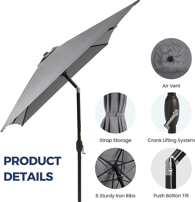 Wisteria Lane 6.5' x 10' Patio Umbrella, Rectangular Patio Umbrella, Metal Pole Square Outdoor Umbrella with Crank and Push Button Tilt, Large Outdoor Umbrella with Polyester Canopy