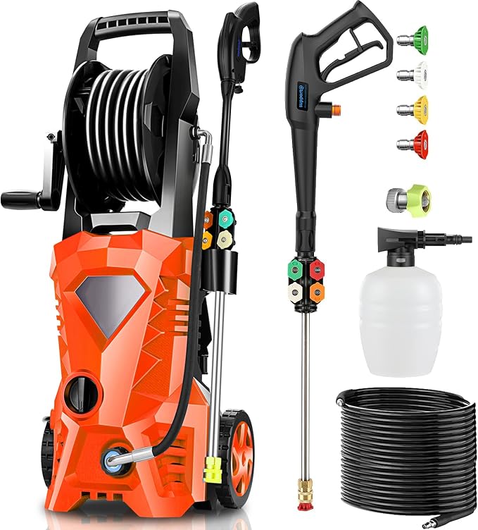 Electric Pressure Washer 5000 PSI 2.8 GPM High Power Washer with 4 Pressure Nozzle and Foam Cannon, powerwashers for Home, Car Washing, Fence Cleaning, Patio, Orange