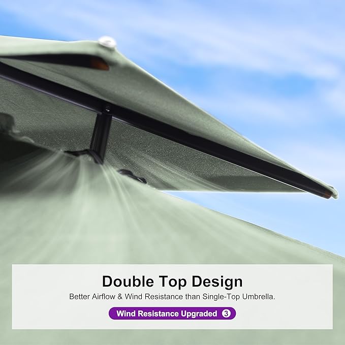 PURPLE LEAF 10' X 13' Double Top Cantilever Patio Umbrella Deluxe Large Outdoor Umbrella Rectangle Offset Umbrella with Fade Resistance for Garden Deck Pool Patio, Mint Green