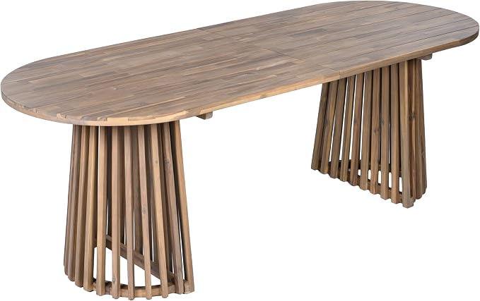 Christopher Knight Home Zoa Acacia Wood Dining Set for 4, Outdoor Dining Table with Dual Slatted Pedestal Bases, Outdoor Dining Chairs with Cushions, 5 Piece Patio Dinner Set, Beige/Light Teak/Brown