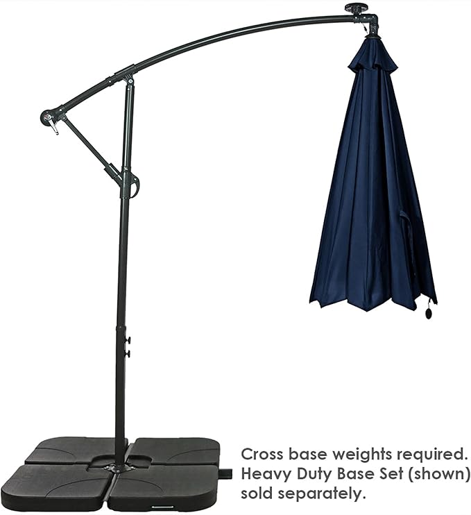 Sunnydaze 10' Solar Offset Patio Umbrella - Solar Cantilever Umbrella Outdoor with LED Lights - Polyester Shade, Air Vent, & Cross Base