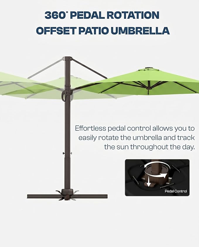 11 FT Round Cantilever Umbrella,Easy Tilt, Fade Resistant & 360° Rotation, Offset for Pool Deck Backyard Patioapple green (Base not Included)