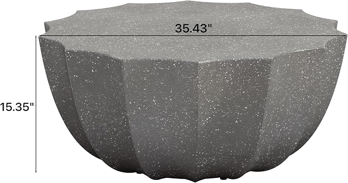 35" Indoor Round Coffee Table, Waterproof Coffee Table Modern MgO Cement Design End Tables for Living Room, Outdoor Patio Coffee Tables for Garden, Backyard, Balcony, Grey
