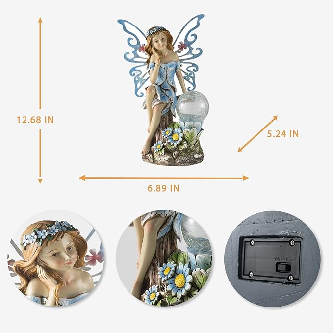 Suyorpe Garden Fairy Decor,Solar Outdoor Statues, Fairy Garden Accessories, Fairy Figurine for Outside Gifts,Resin Ornaments for Patio Yard Lawn,Size6.89 x 5.24x 12.68 inches