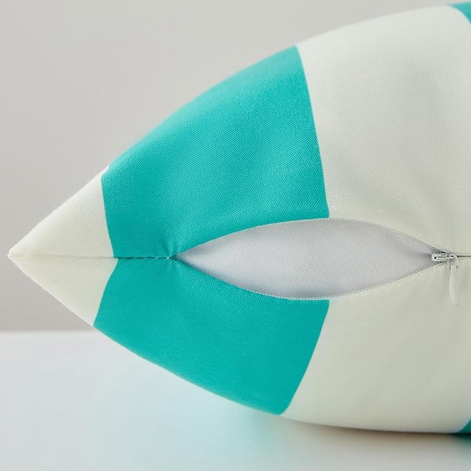 Allorry Outdoor Pillow Covers 20x20 Set of 2 Turquoise Striped Decoration Throw Pillow Covers for Spring Summer Outdoor Waterproof Garden Patio Furniture Sofa Bed Home Decor JB007-C20