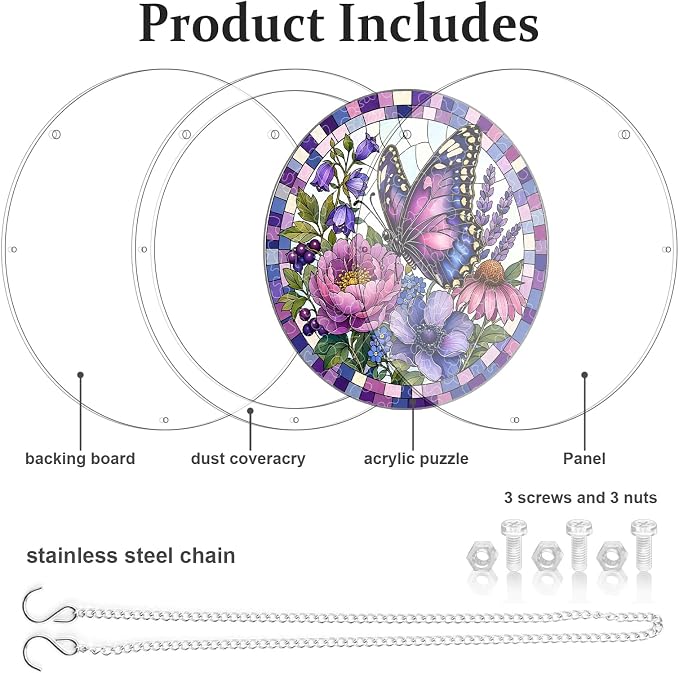 Acrylic Puzzle Suncatcher, Sun Catchers Puzzle for Window Hanging | 8.9 Inch Purple Butterfly DIY Suncatcher Puzzle for Adults, Ideal Gifts for Women, Men, Wife, Mom, Home & Garden Decor