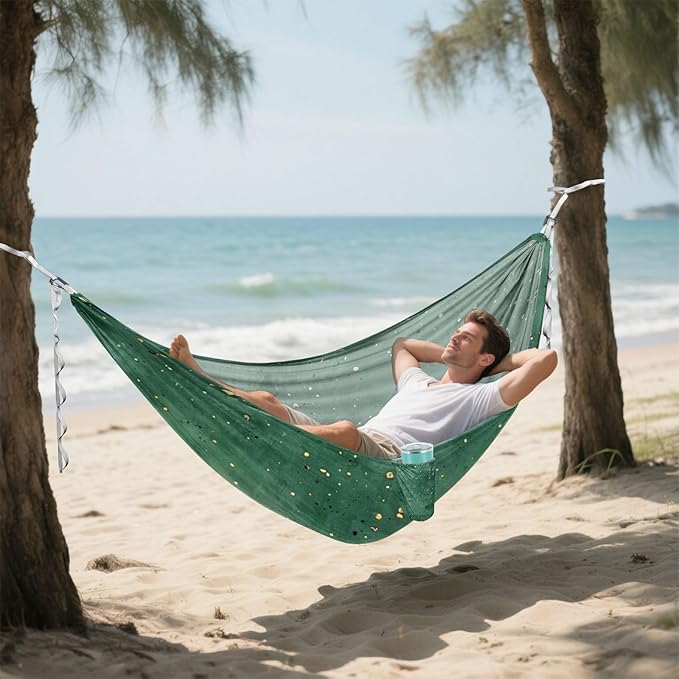Green Stroke Gold 330lb Capacity Outdoor Hammocks with Hanging Rope Portable Hammock for Outside Beach Patio Garden Silla colgante para Patio Exterior