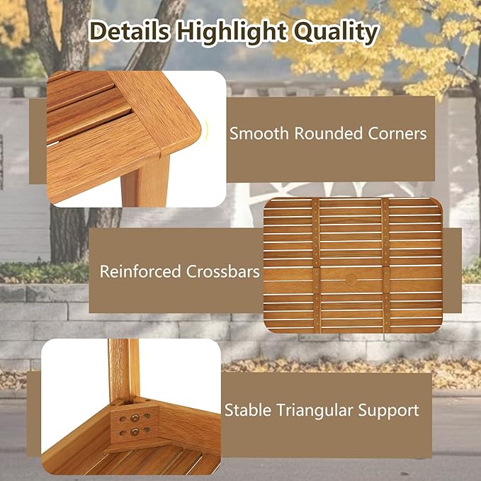 RELAX4LIFE Wooden Outdoor Dining Table for 4, 40" Square Acacia Wood Slatted Patio Table w/Umbrella Hole, Indoor Outdoor Bistro Table for Backyard Porch Garden, 4-Person Patio Dining Table