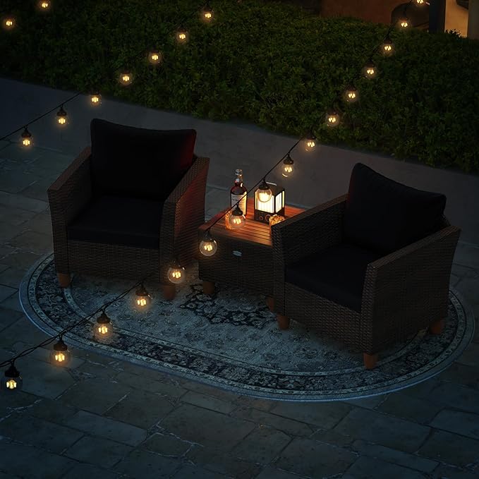 HAPPYGRILL 3-Piece Patio Conversation Furniture Set Outdoor Wicker Sofa Set with Soft Cushions & Coffee Table for Balcony Backyard Porch