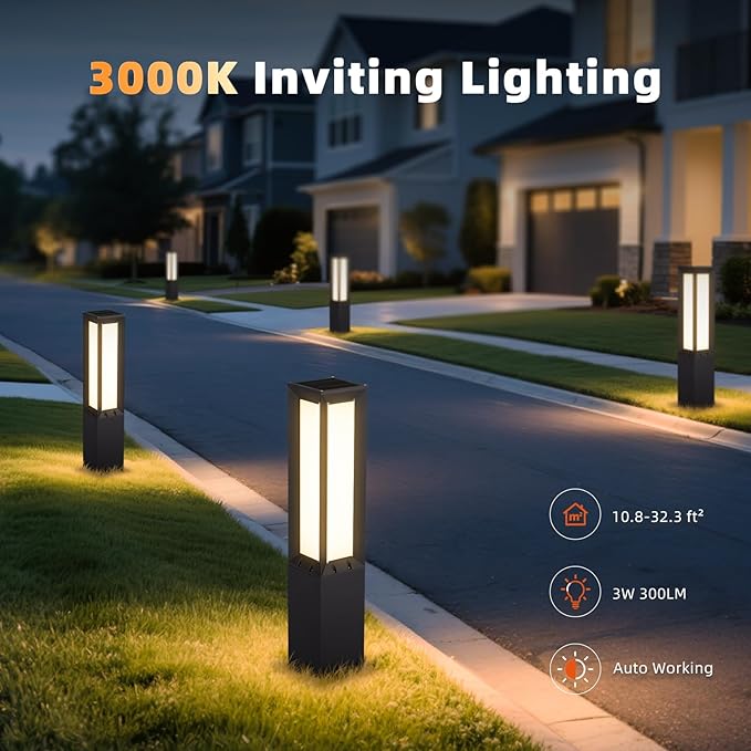Solar Pathway Lights Outdoor, 31.5" Solar Bollard Light Outdoor, IP65 Waterproof Landscape Path Lights, 3000K LED Driveway Light, Modern Commercial Pathway Lighting for Walkway Garden Lawn Patio