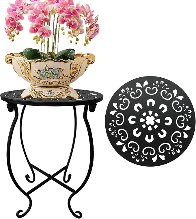 Outdoor Side Tables, 10" Round 15" Tall Patio Side Table, Set of 1 Metal Small Round Side Table for Patio Yard Porch Balcony Garden Bedside, Plant Stand for Indoor Outdoor