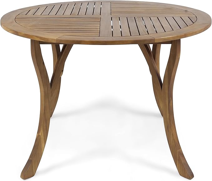 Christopher Knight Home Verle Wooden Patio Dining Set for 4, Acacia Wood Outdoor Dining Table Set for 4, 5 Piece Outdoor Dining Set with Round Table and Armchair with Seat Cushion, Teak+Grey