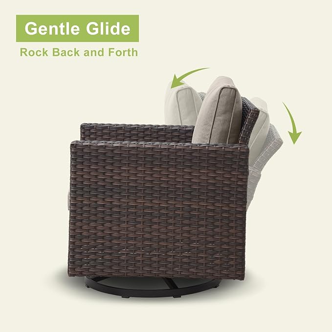 Rilyson Wicker Outdoor Patio Furniture Set - 6 Piece Patio Conversation Set with 2 Swivel Rocker Chairs,2 Rattan Ottoman,1 Couch and 1 Metal Coffee Table for Outside Porch Deck Backyard(Brown/Grey)
