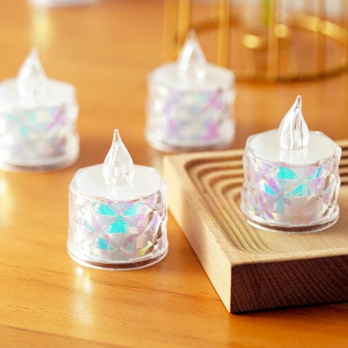 24 Pack Battery Operated LED Tea Light Candles Flameless Safe Simulated Fire Halloween/Christmas Party Decoration Wedding Table Lights Desktop Mood Lights