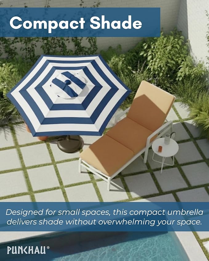6 Ft Outdoor Patio Umbrella, Easy to Open/Close Crank and Push Button Tilt Adjustment - Navy Blue Striped Market Umbrellas