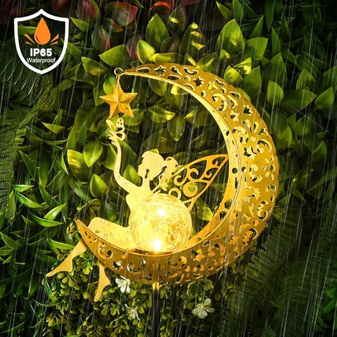 Fairy Garden Accessories – Solar Light Outdoor Statue for Yard, Lawn or Patio – Cute Metal Decoration for Garden Lovers