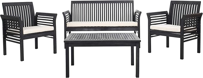 SAFAVIEH Outdoor Collection Carson Black/ White Cushions 4-Piece Conversation Patio Set