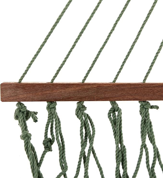 Nags Head Hammocks First Mate Meadow DuraCord Rope Hammock – 12 ft. x 50 in., 450 lb Capacity, Cumaru Spreader Bar, Galvanized Hardware, Handcrafted in USA, Free Chains & Tree Hooks