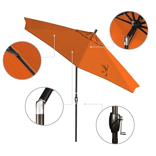 California Umbrella 9' Round Aluminum Patio Umbrella, Crank Lift, Push Button Tilt, Bronze Pole, 4-year Non-fading fabric, Tuscan