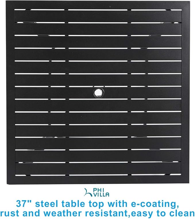 PHI VILLA Patio Dining Set for 4, Swivel Chairs& Metal Table | 37" Metal Table w/ Umbrella Hole&Swivel Wrought Iron Chairs with Cushions, Outside Furniture for Patio,Deck,Yard,Porch