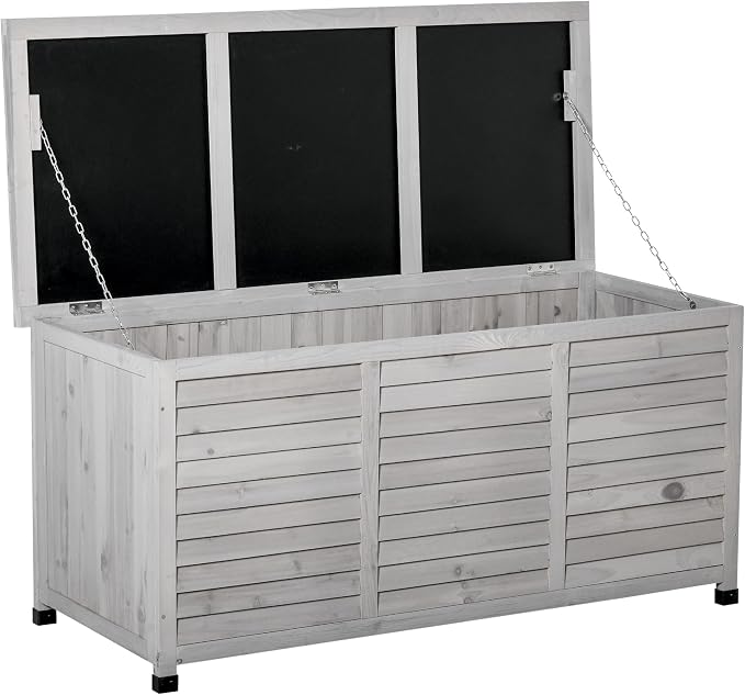 Havemies 75 Gallon Wooden Deck Box, Outdoor Storage Container with Aerating Gap & Weather-Fighting Finish, Grey