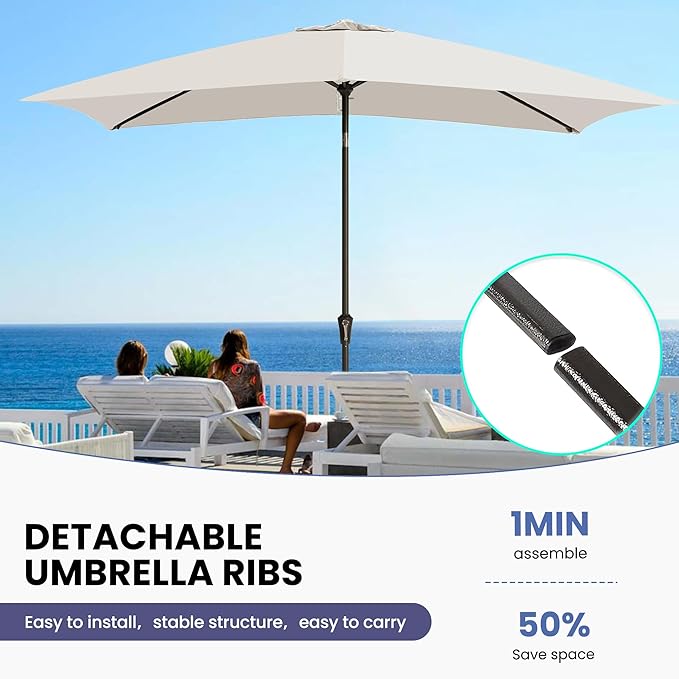 Ayge 6.5x10FT Rectangular Patio Umbrella Outdoor Table Umbrella w/Push Button Tilt & Crank Rectangle Market Umbrella UV Protection for Garden,Deck,Lawn,Yard & Pool,White