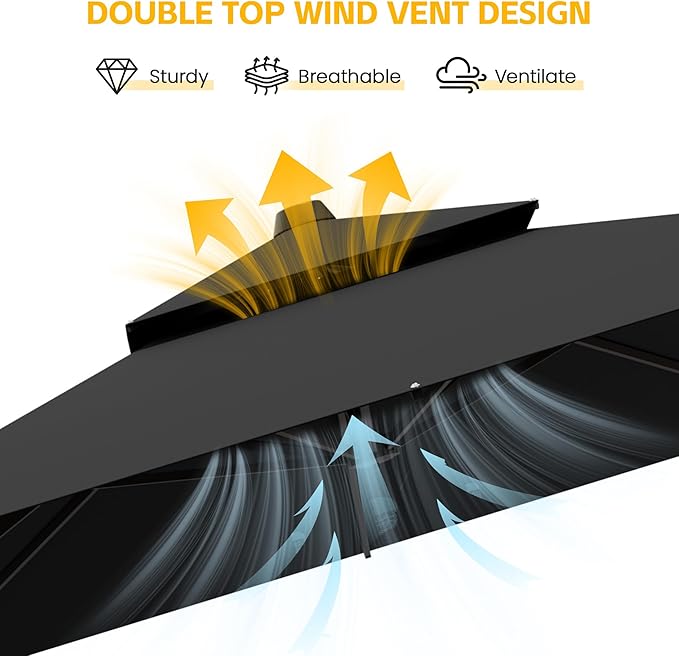 VEGOND 10x10 FT Patio Cantilever Umbrella with Base, Rectangular Heavy Duty Offset Umbrella for 6-8 People, 360°Rotation & Mult Tilt, Double Top Design, for Pool Garden Deck (Black)