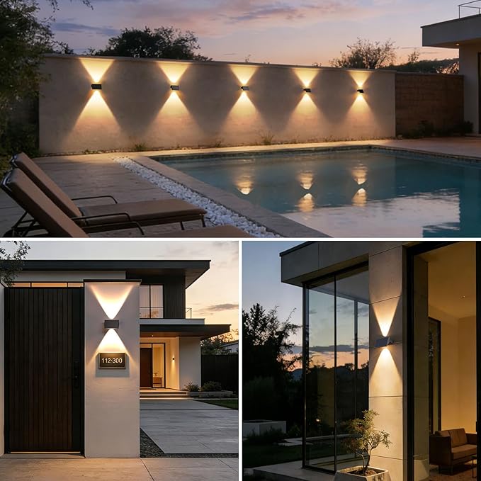 Solar Fence Lights Outdoor, 6 Pack Warm White Up and Down Solar Wall Lights, IP67 Waterproof LED Dusk to Dawn Solar Powered Fence Lights for Patio, Backyard, Deck, Garden, Yard, Outdoor Wall Decor