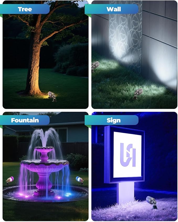 Low Voltage Landscape Lighting, Halloween Spotlight Outdoor, Color Changing Landscape Light, 12V Brass Spot Light with RGBW MR16 LED Bulb,Christmas Outdoor Decorations for Yard Garden Lawn