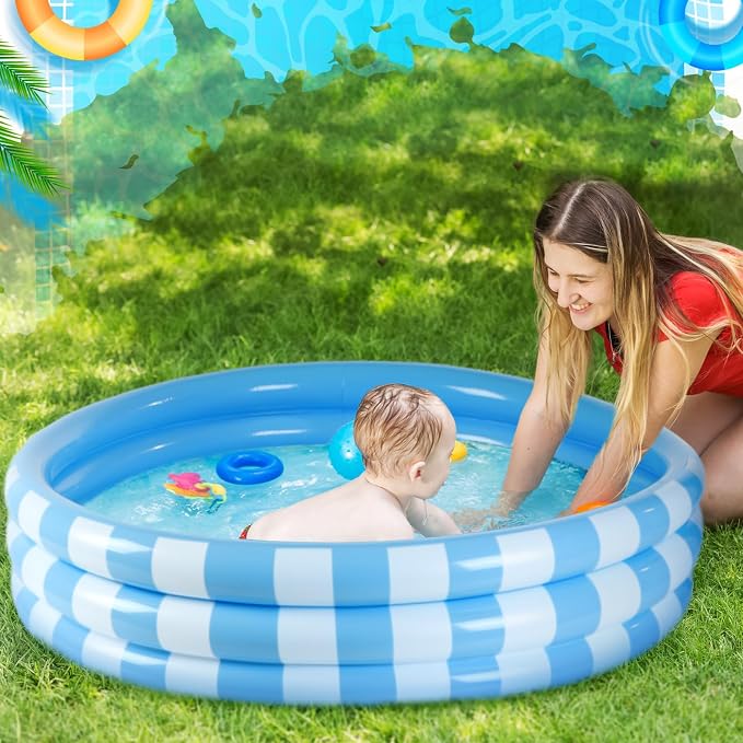 VioraWhite 4 Pack Inflatable Kiddie Pool for Toddlers 48''x 10'' Light Blue Blow up Kids Swimming Pool Small 3 Rings Round Baby Pools for Indoor Outdoor Water Game Play Center