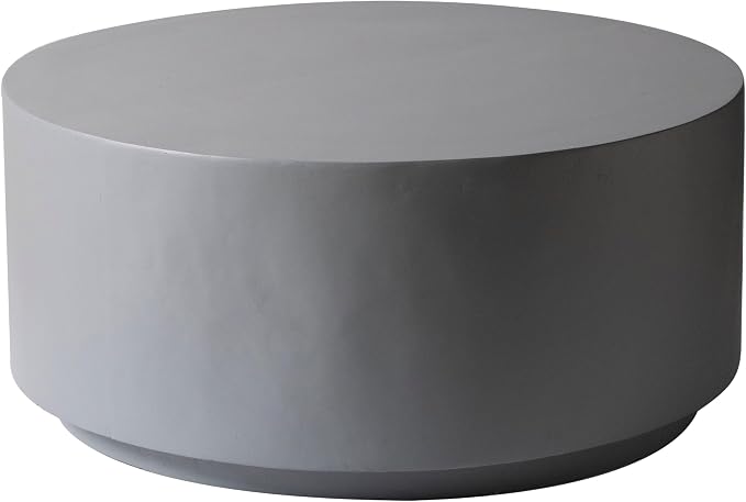 LeisureMod Minimalist Side table Assembled 36” Round Modern Fiberstone Top Accent Table for Outdoor, Home, Living Room Terra Series in Grey