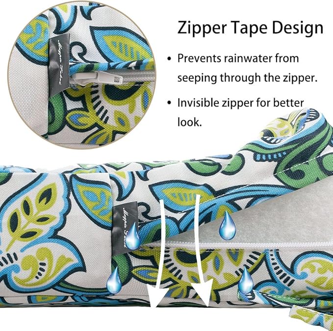 Magpie Fabrics Patio Bench Cushion Cover 48x18x3 Inch, NO Insert! Water Resistant UV Protection Outdoor Swing Loveseat Replacement Cover with Zipper, (Botanical Blue Green)