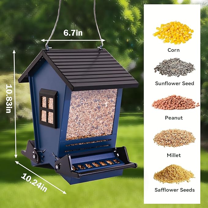 Squirrel Proof Bird Feeders for Outdoors with Weight-Activated, Metal 5LB Large Wild Bird Feeders for Cardinals,Blue Jay,Finch, Weatherproof Durable Hanging Bird Feeder for Backyard,Garden