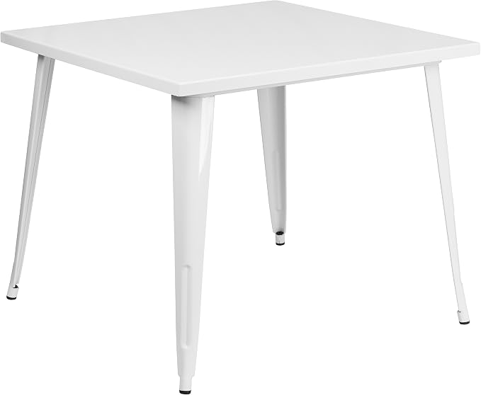 EMMA + OLIVER Commercial Grade 35.5" Square White Metal Indoor-Outdoor Table