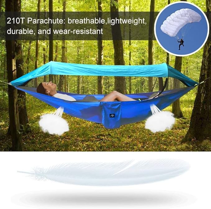 ayamaya [2 in 1 Camping Hammock with Mosquito Net & Sunshade Cloth & Tree Straps for 2/Double Person, Portable Parachute Nylon Lightweight Big Pop Up Swing Hammock