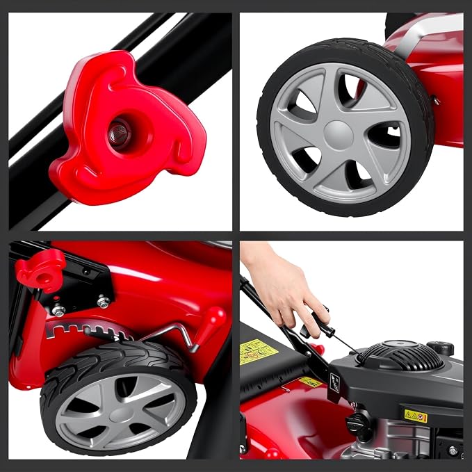 Self-Propelled Gas Lawn Mower, 131cc Engine, 18" Cutting Width, 50L Grass Catcher, Rear-Wheel Drive, Adjustable Cutting Height, Ergonomic Handle for Uneven Ground & Large Yards